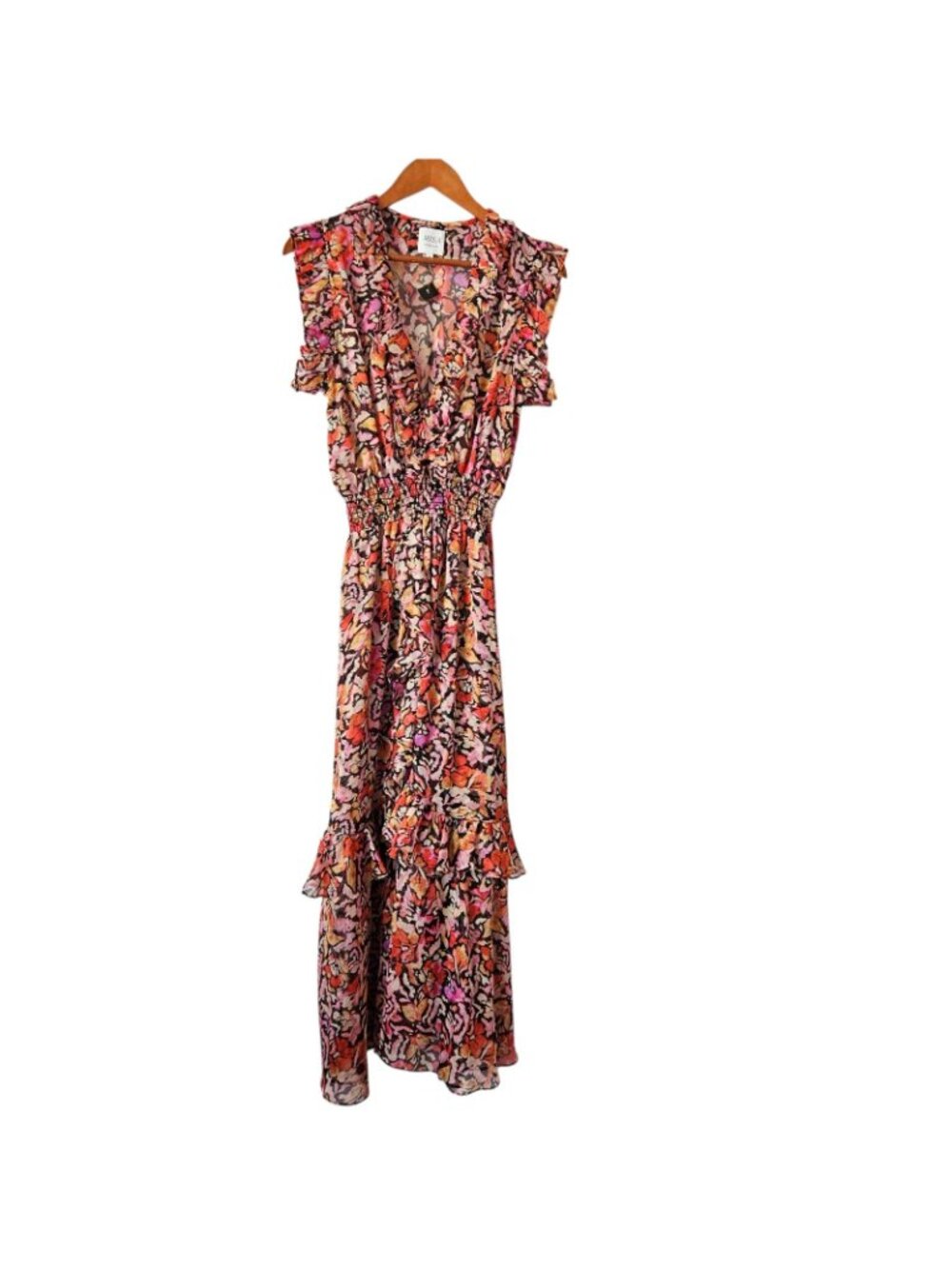Misa Los Angeles Women's Floral V Neck Maxi Dress Orange Pink Size medium - Picture 2 of 5